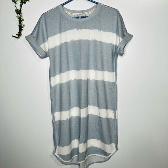 New Directions Womens T Shirt Midi Dress Short Sleeve Stripes Blue White Petite - Picture 1 of 9